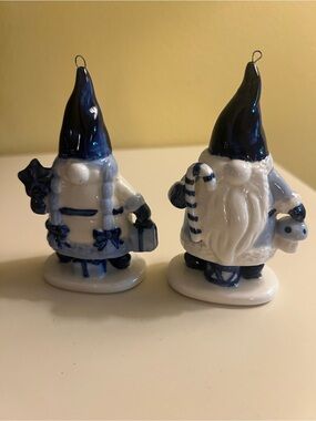 Pair of Christmas Blue and White Gnome Ornaments